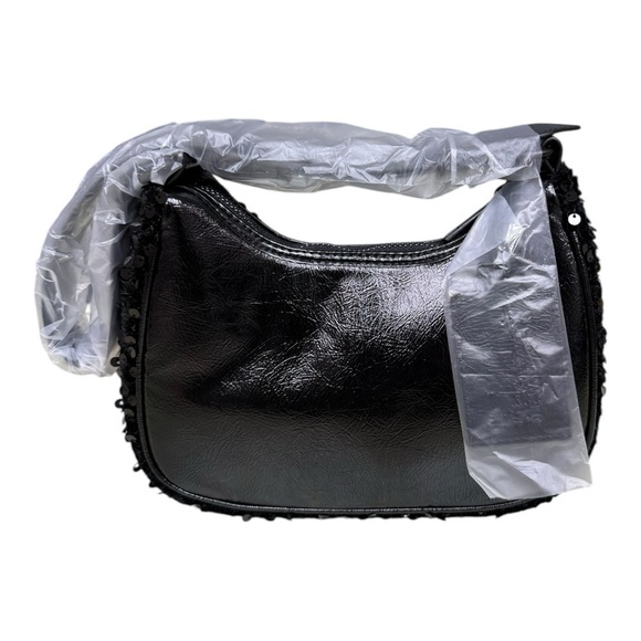 Nicole Miller Black Sequin Shoulder Bag Evening Purse - Picture 6 of 10